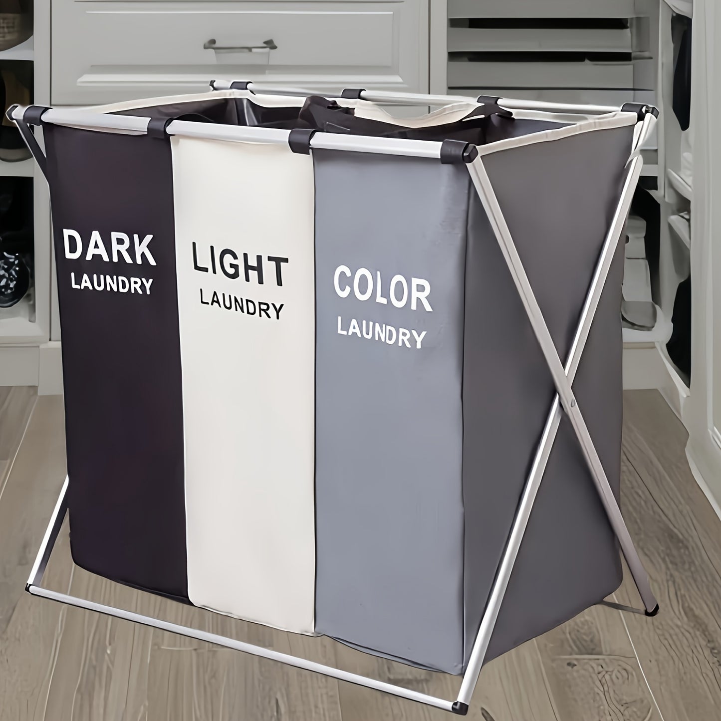 Three Grids Fabric Laundry Basket