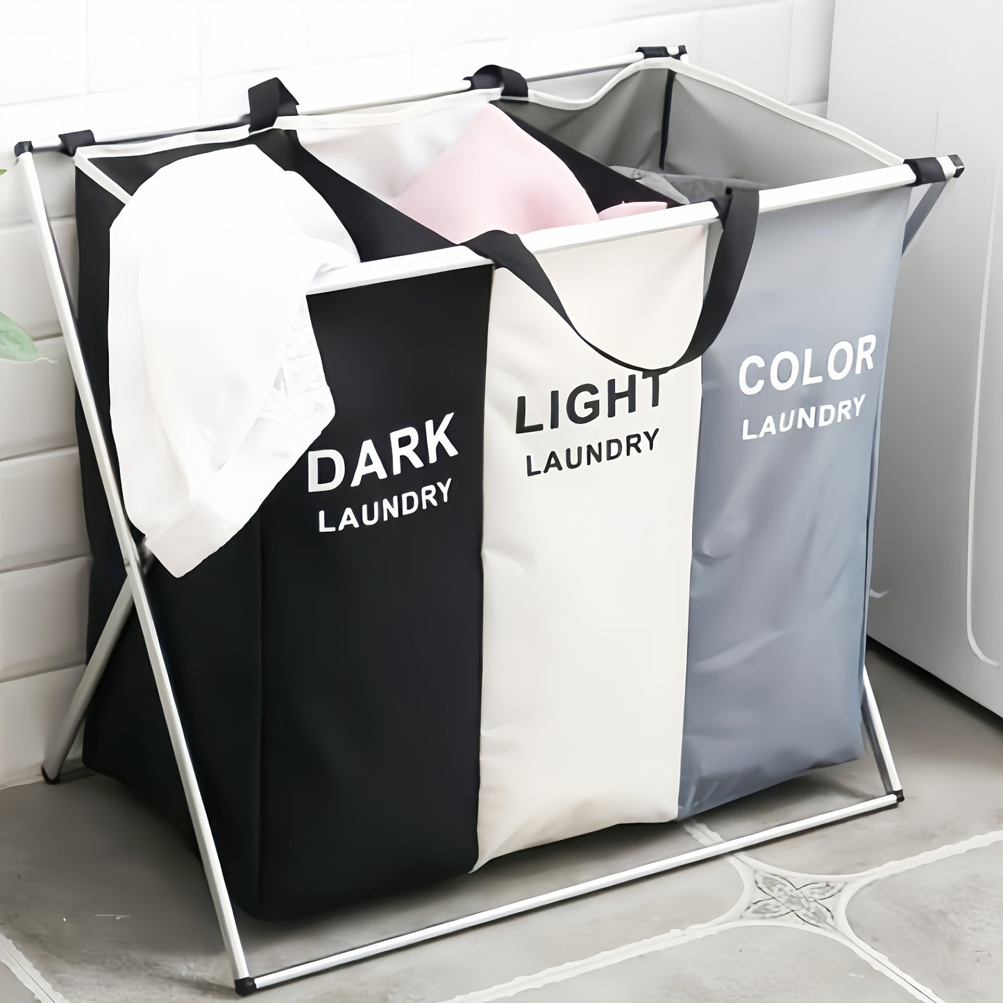 Three Grids Fabric Laundry Basket