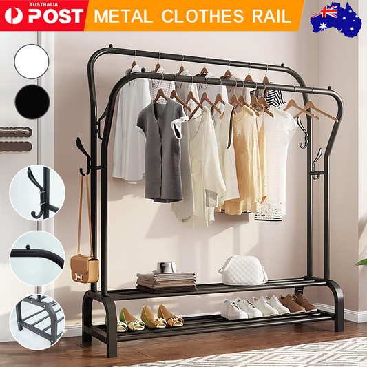 Heavy Duty Metal Double Clothes Rail Rack Garment Hanging Shoe Storage Shelf