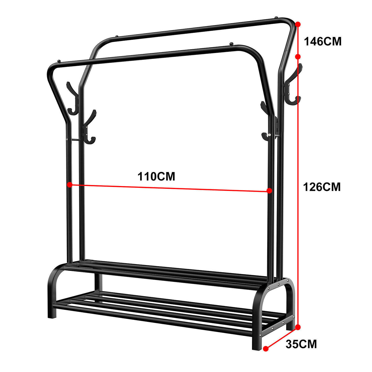 Heavy Duty Metal Double Clothes Rail Rack Garment Hanging Shoe Storage Shelf