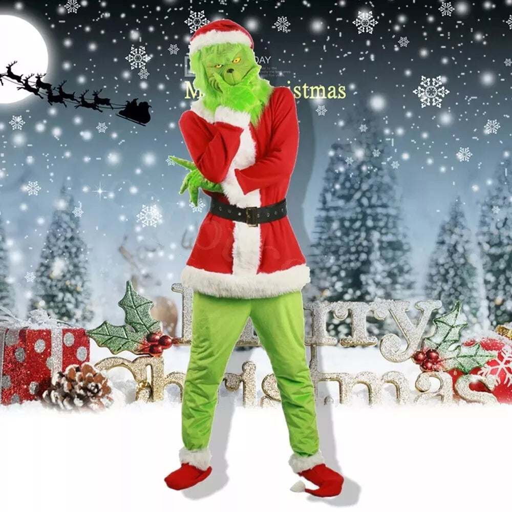 7pcs/ Adults The Grinch Costume(M,L,XL,2XL,3XL)