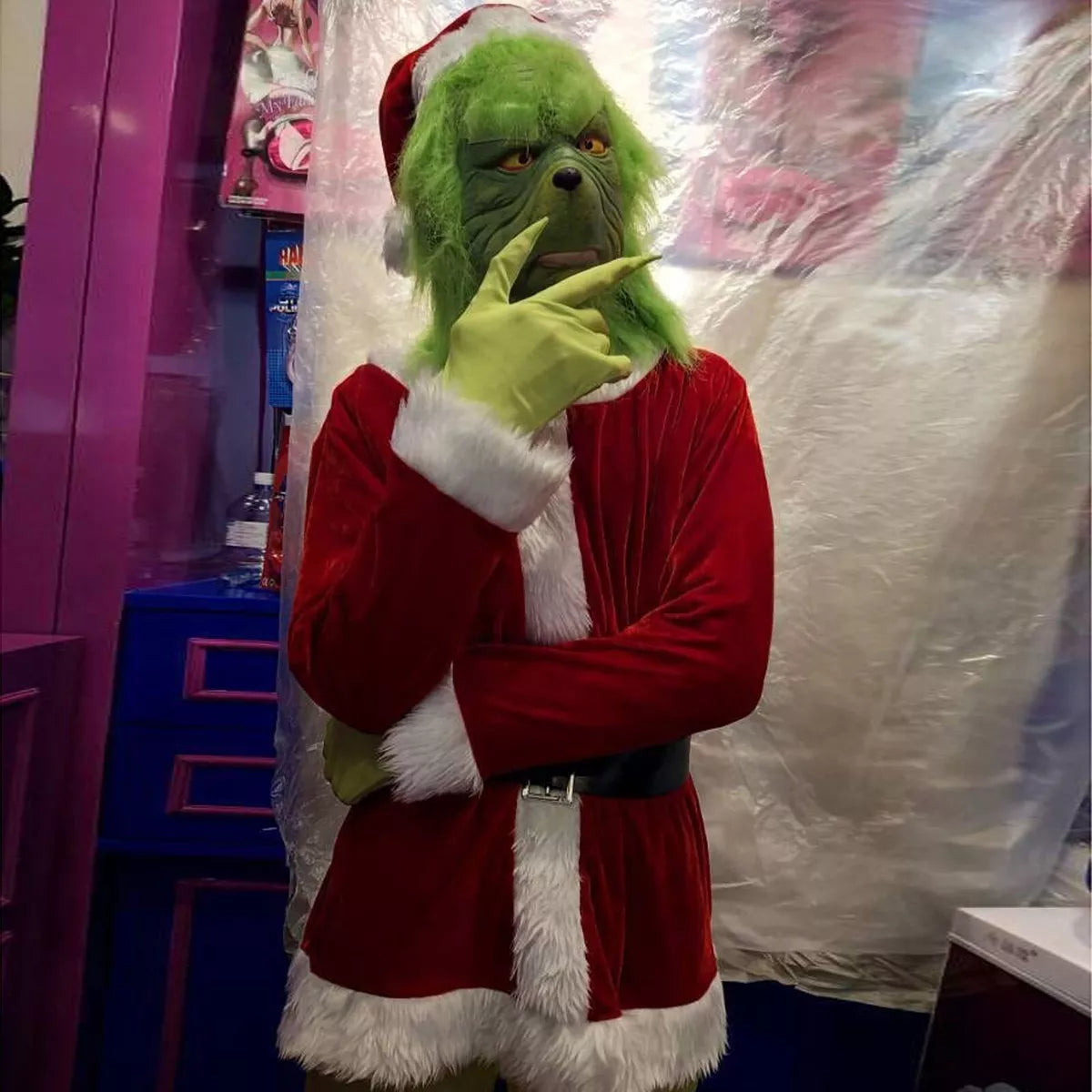 7pcs/ Adults The Grinch Costume(M,L,XL,2XL,3XL)