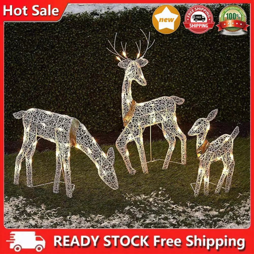 3-Piece 2D Reindeer with 5PCS String Lamp Light Up Christmas Yard Decoration UK