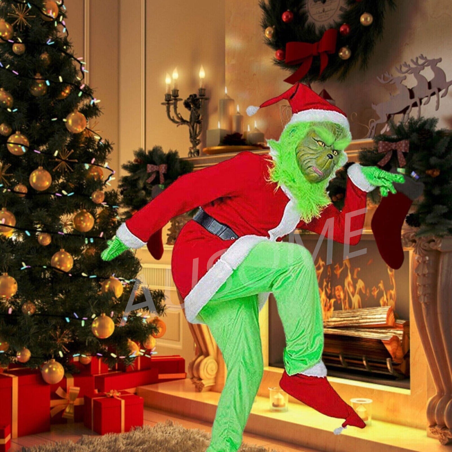 Grinch Full Head Mask With Gloves