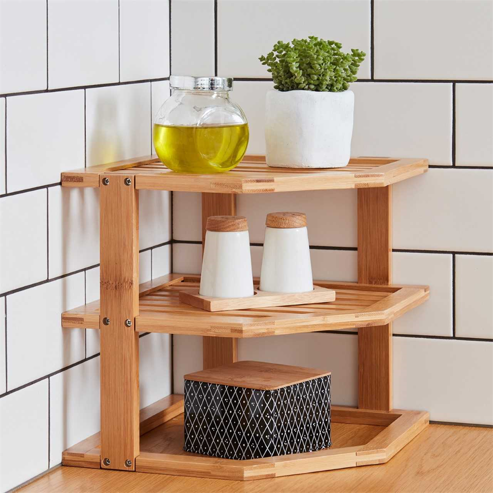 3 Tier Bamboo Wooden Corner Shelf