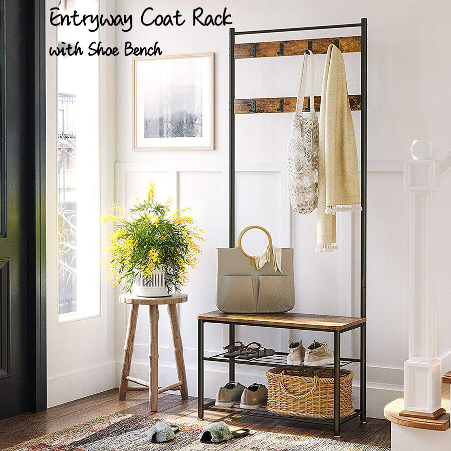 Entryway Coat Rack with Shoe Bench