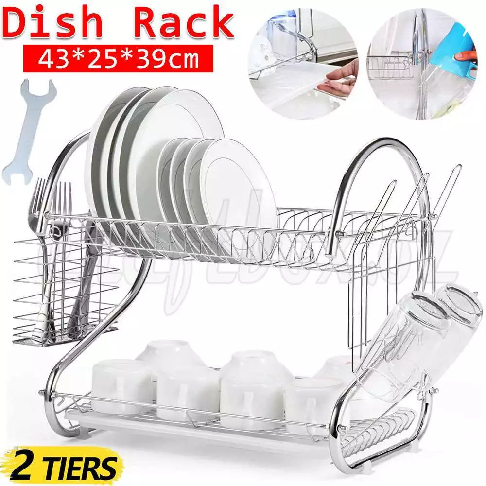 2Tier Multifunction Stainless Steel Dish Drying Rack