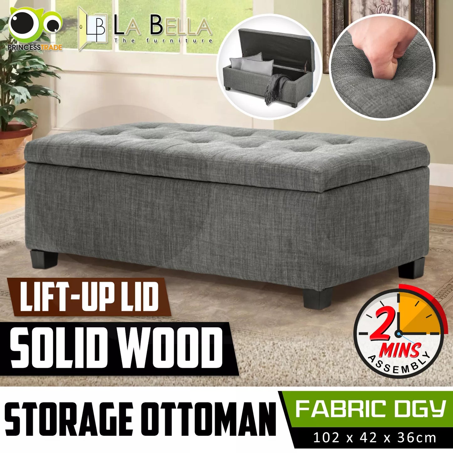 Dark Grey Storage Ottoman