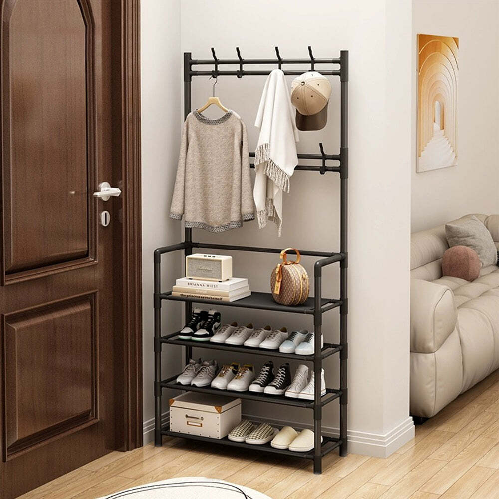 4-Tier 3-in-1 Coat Hanger and Shoe Rack