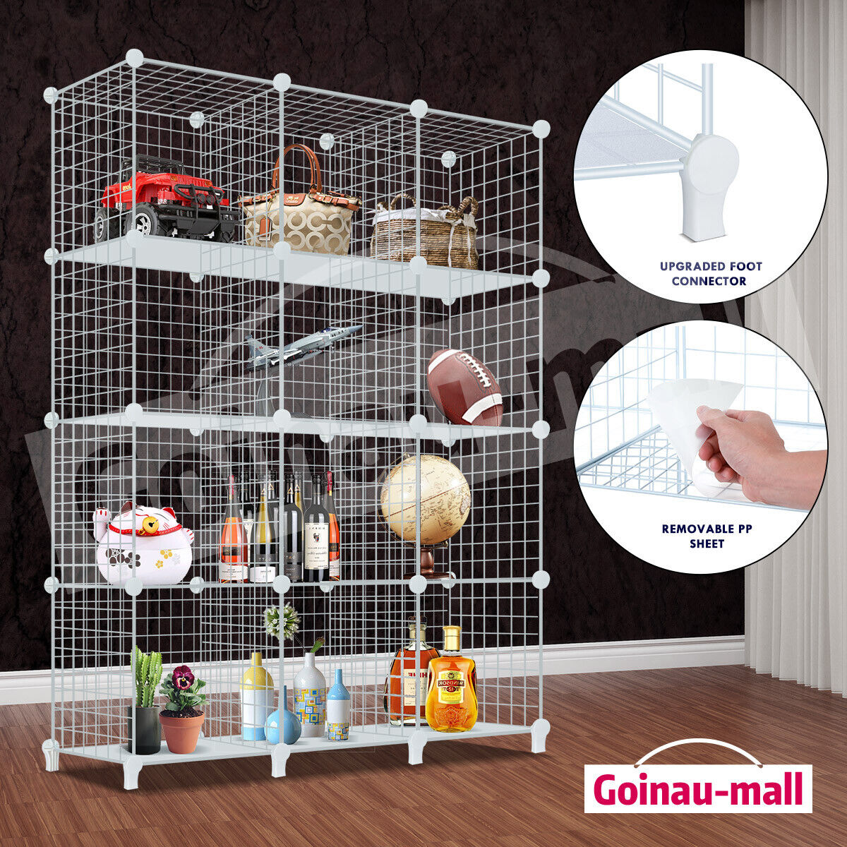 White 12 Cube Metal Wire Mesh Shelf