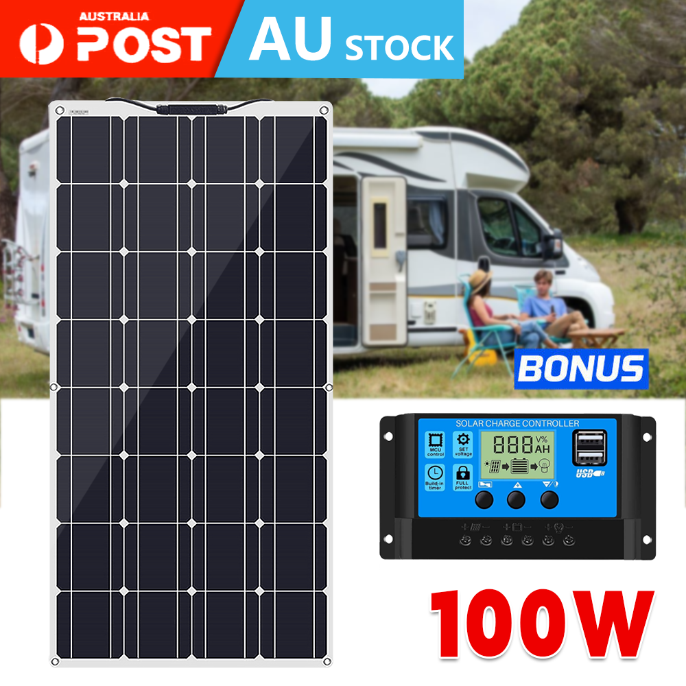 100W 12V/24V Watt Solar Panel Trickle Charger Battery Controller for Car RV Boat