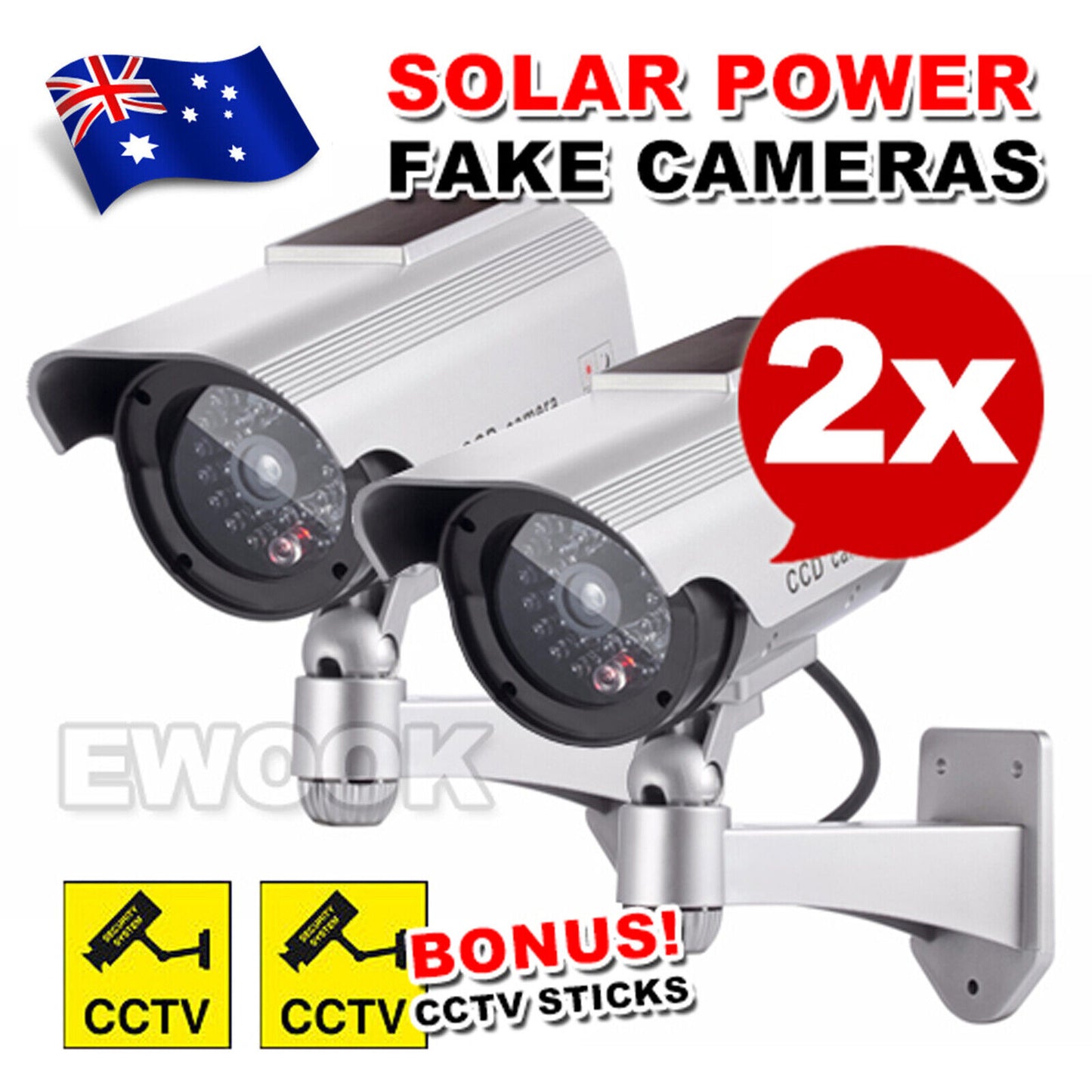 2pcs Solar Power Dummy Fake Security CCTV Camera