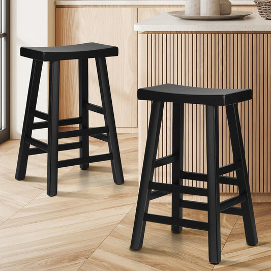 2X Wooden Black Bar Stools