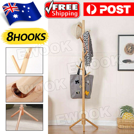 8Hook Wooden Coat Stand Rack