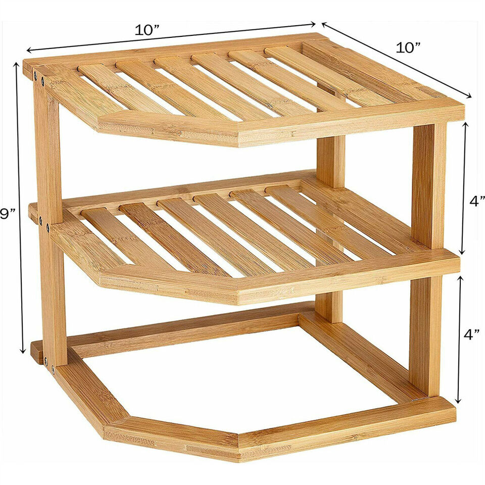 3 Tier Bamboo Wooden Corner Shelf