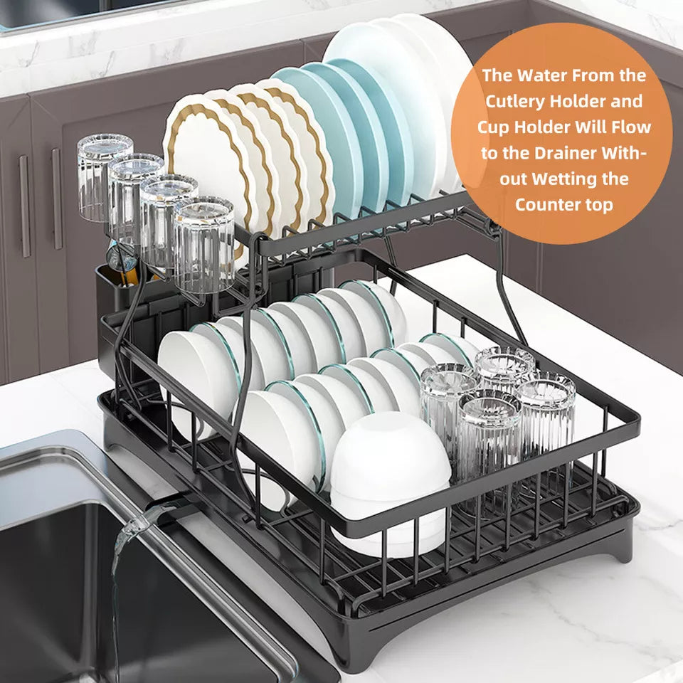 Dish Drainer Drying Rack with Cup Holder