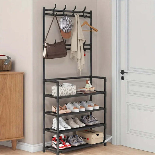 4-Tier 3-in-1 Coat Hanger and Shoe Rack