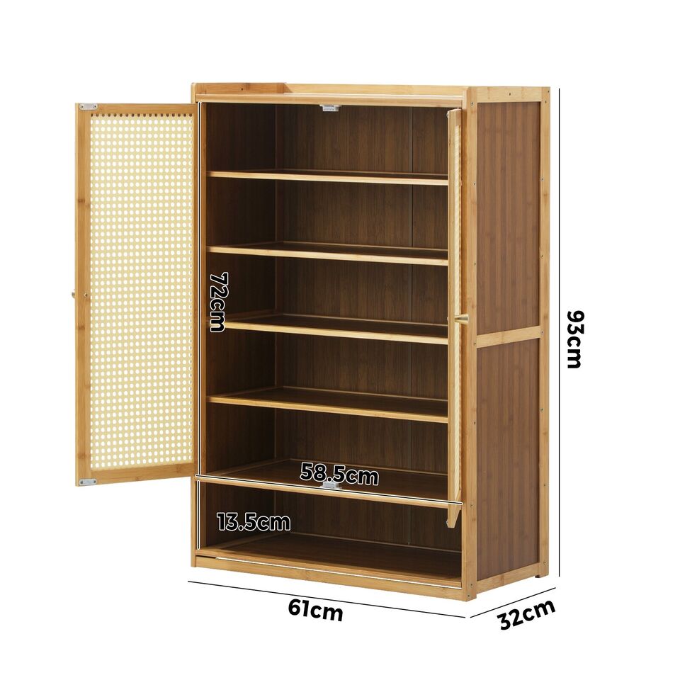 2 Doors Rattan Brown Shoe Cabinet