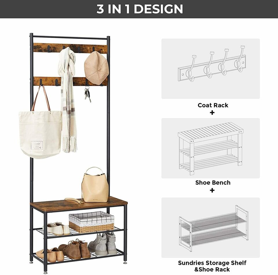 Entryway Coat Rack with Shoe Bench