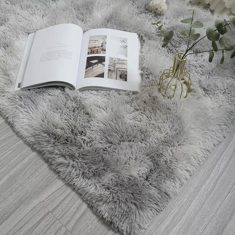 Light Grey And Dark Grey Fluffy Area Rug