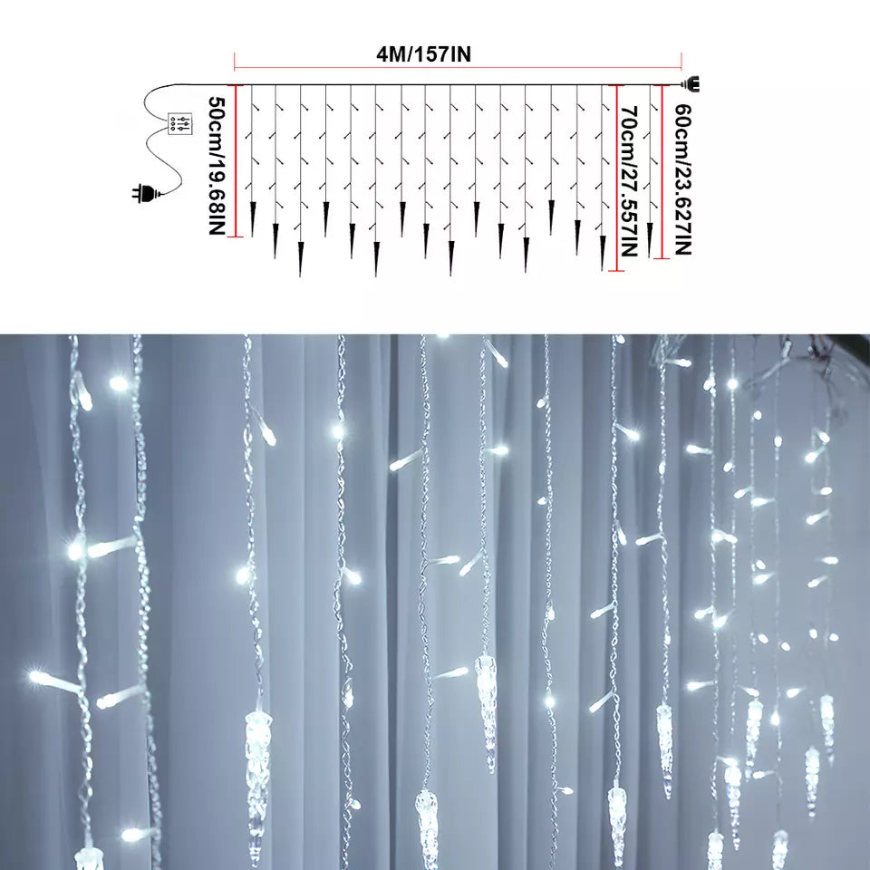 4m Christmas LED Icicle Falling Rain Curtain