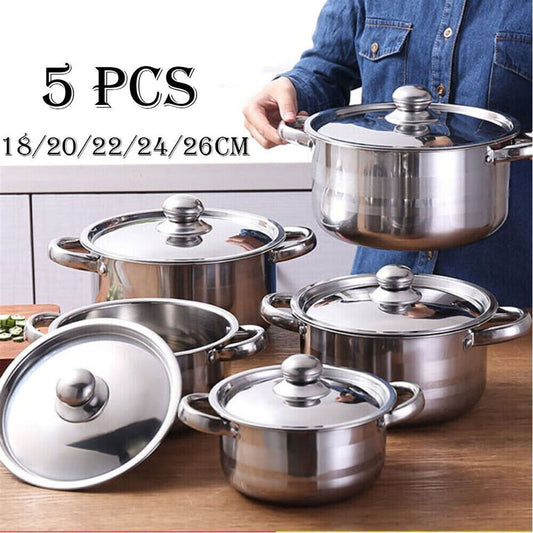 5pcs Stainless Steel Stock Pots with Lids