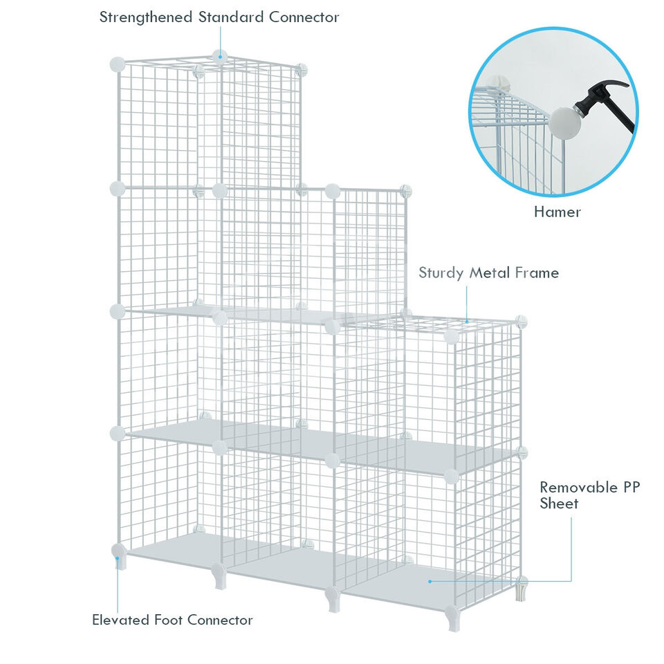 White 12 Cube Metal Wire Mesh Shelf