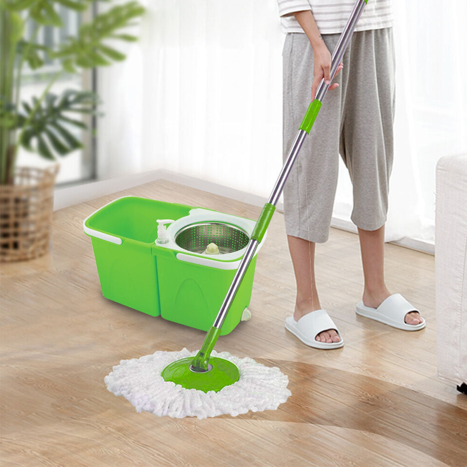 Split Bucket 360 Rotating Magic Spinning Spin Mop 2 Mop Heads