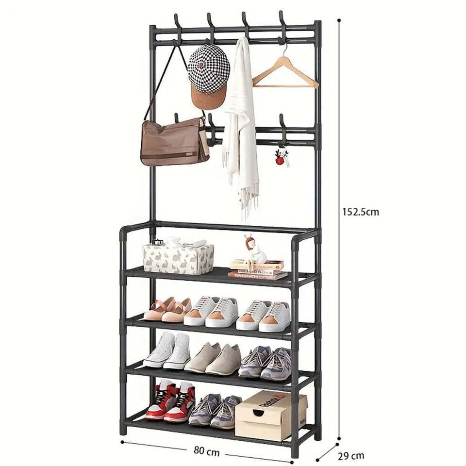 4-Tier 3-in-1 Coat Hanger and Shoe Rack