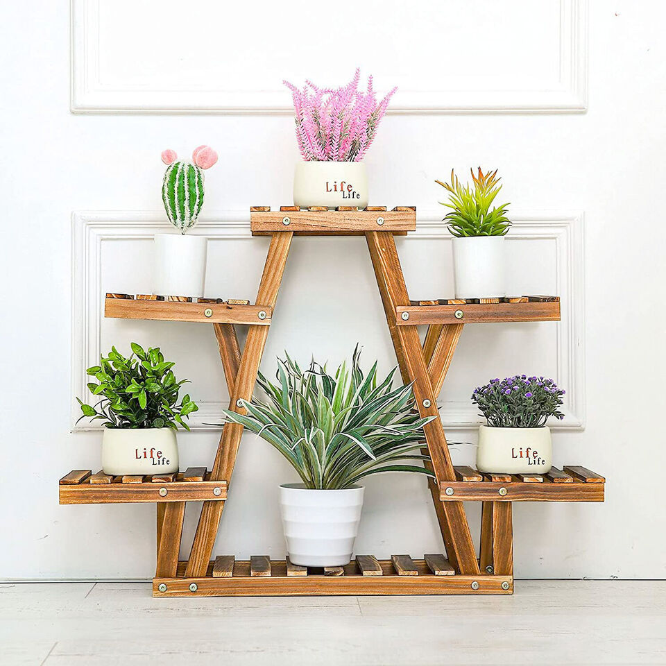 Wooden Triangle Plant Stand