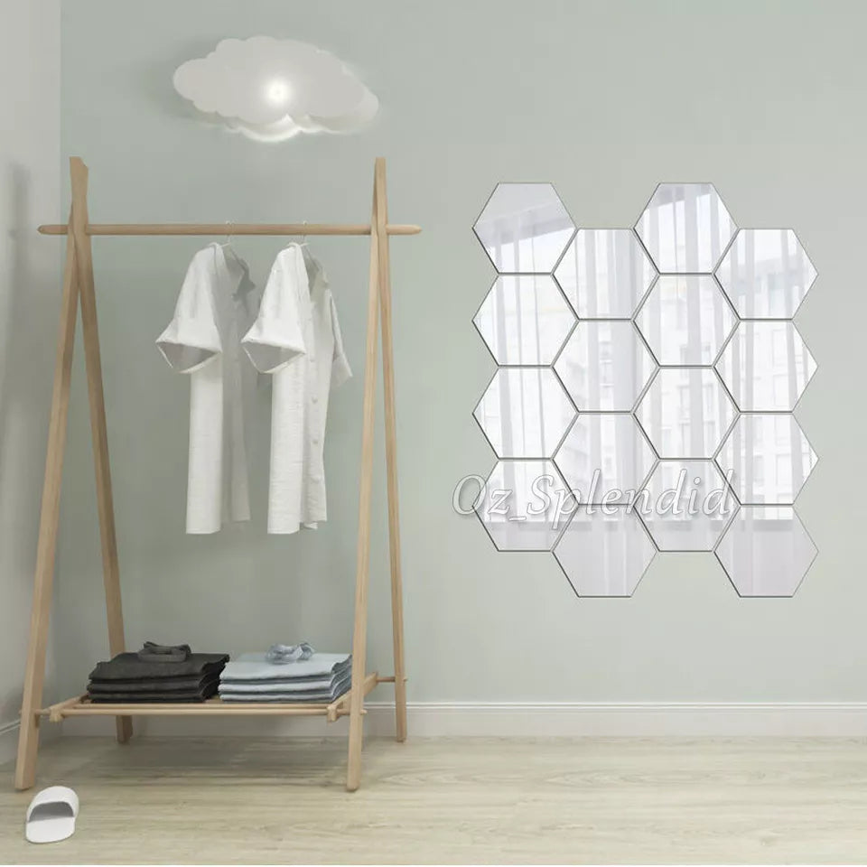 24x Mirror Hexagon Removable Acrylic Wall Stickers