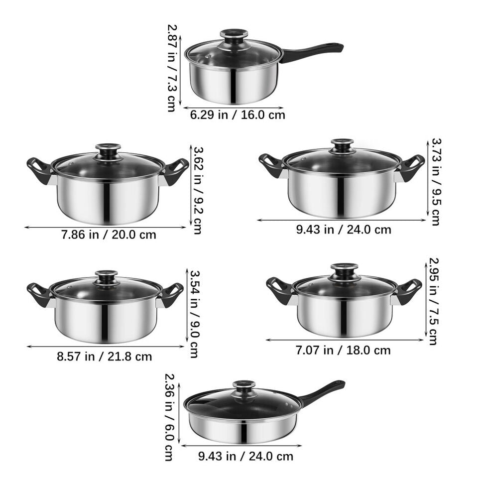 12 Pcs Stainless Steel Cookware Set