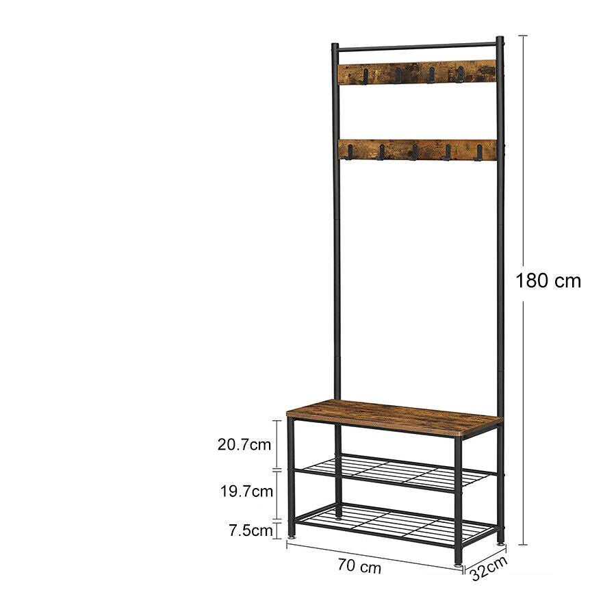 Entryway Coat Rack with Shoe Bench