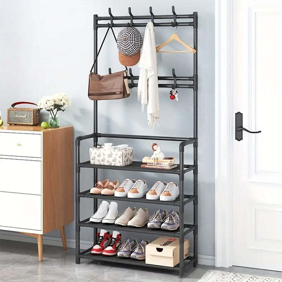 4-Tier 3-in-1 Coat Hanger and Shoe Rack