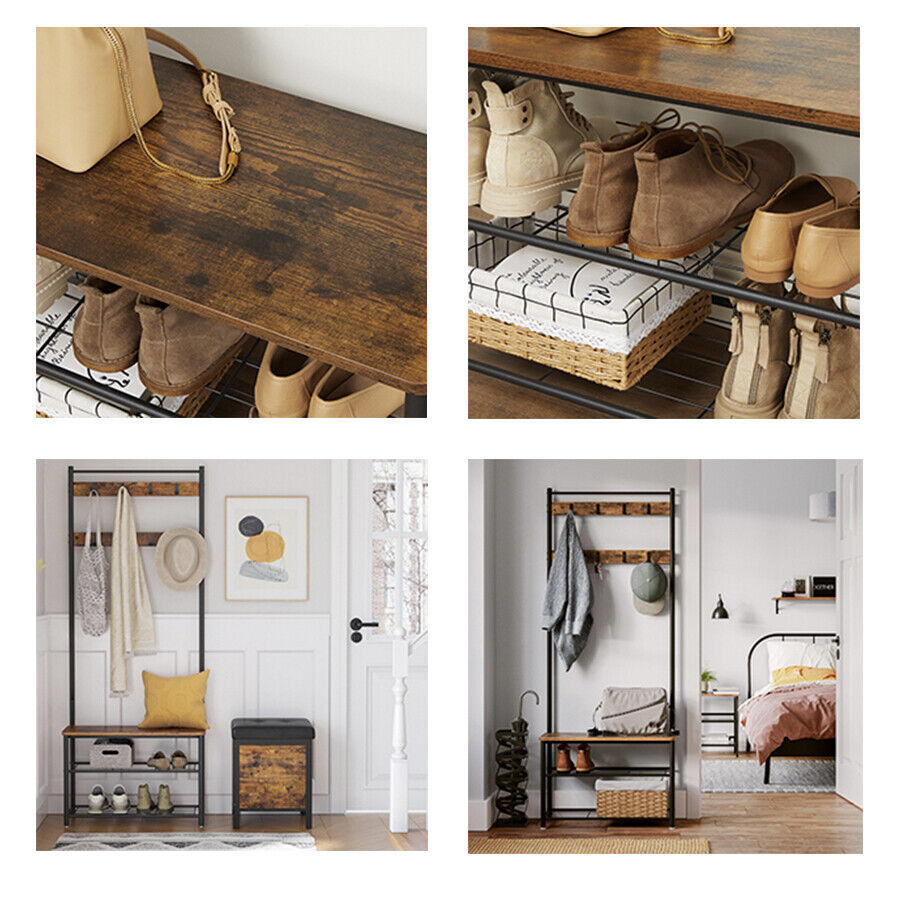 Entryway Coat Rack with Shoe Bench