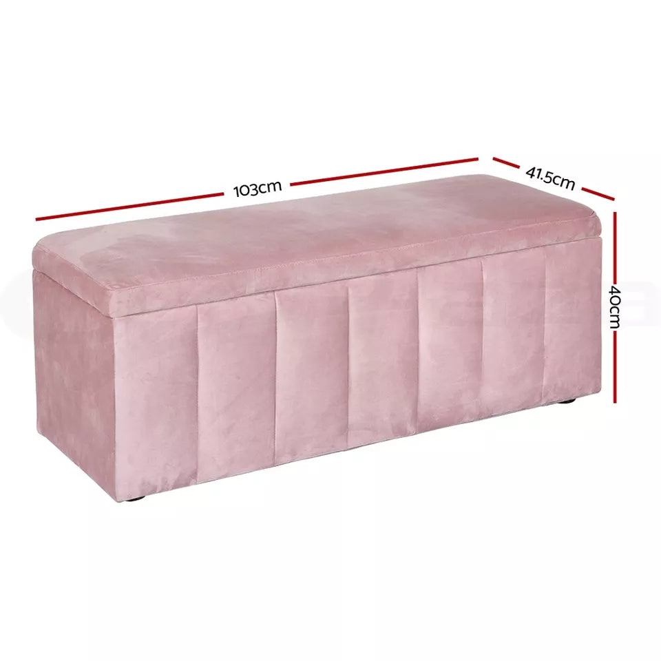 103cm Velvet Storage Ottoman