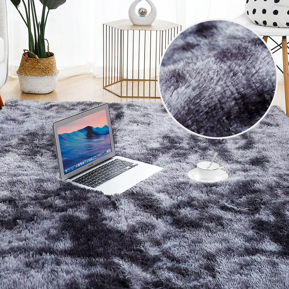 Light Grey And Dark Grey Fluffy Area Rug