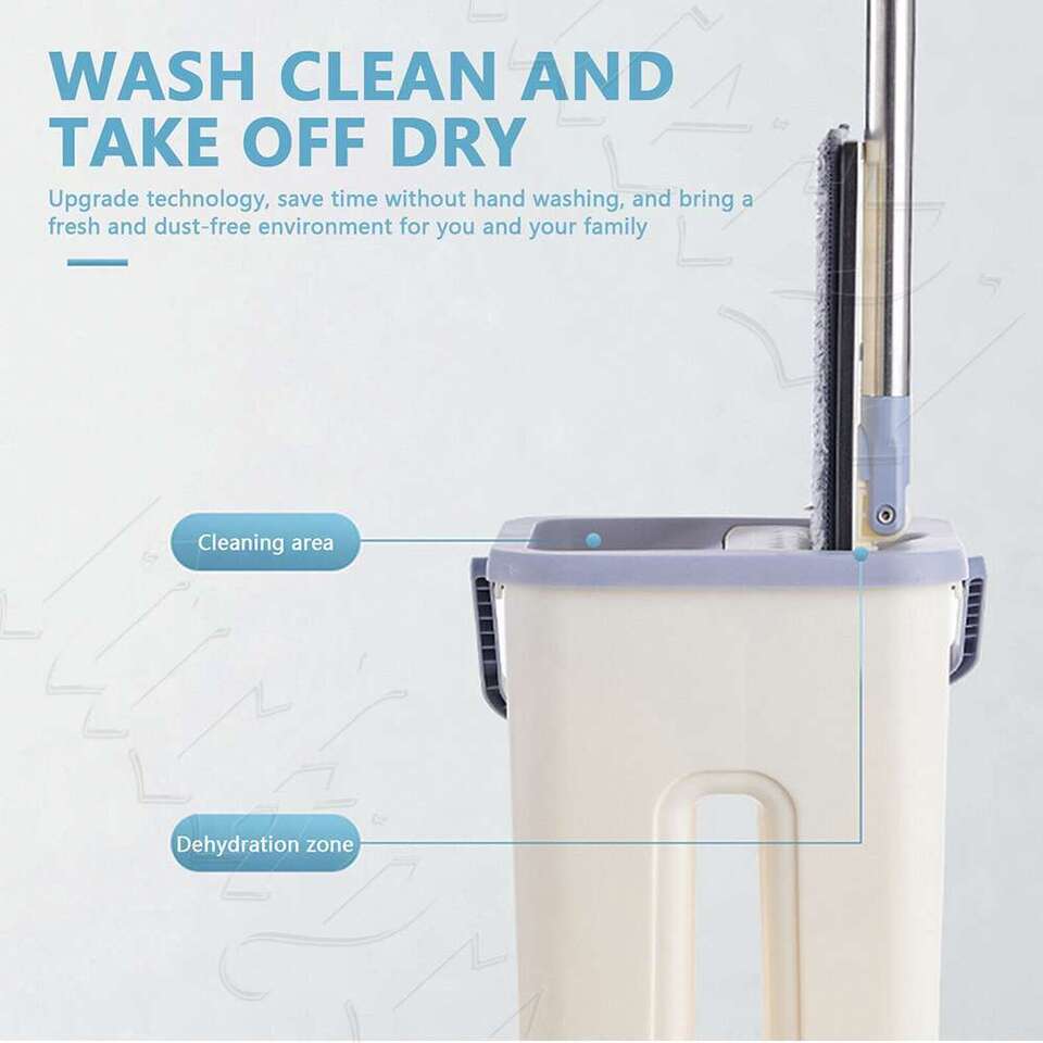 Mop Bucket Wet Dry Rinse Wash 360 Rotating Squeeze Flat Floor Cleaner with Pads