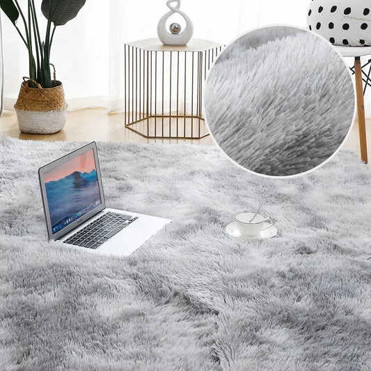 Light Grey And Dark Grey Fluffy Area Rug