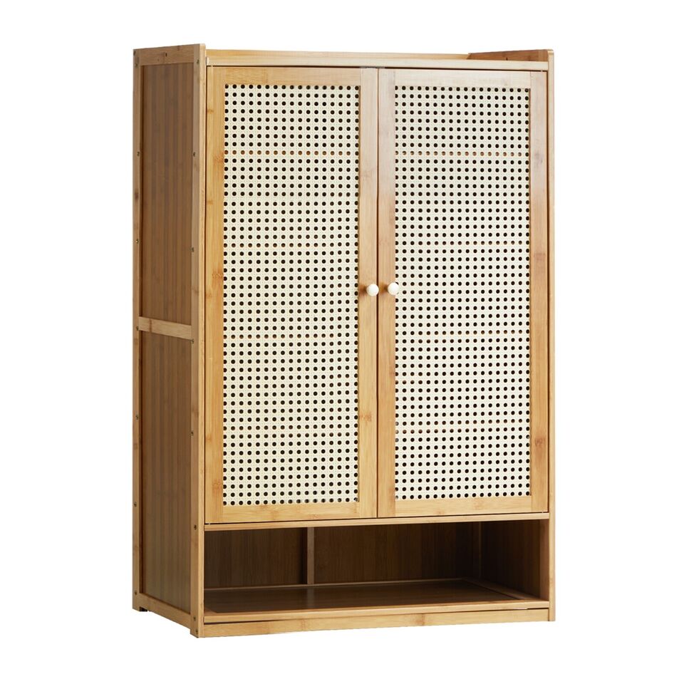 2 Doors Rattan Brown Shoe Cabinet